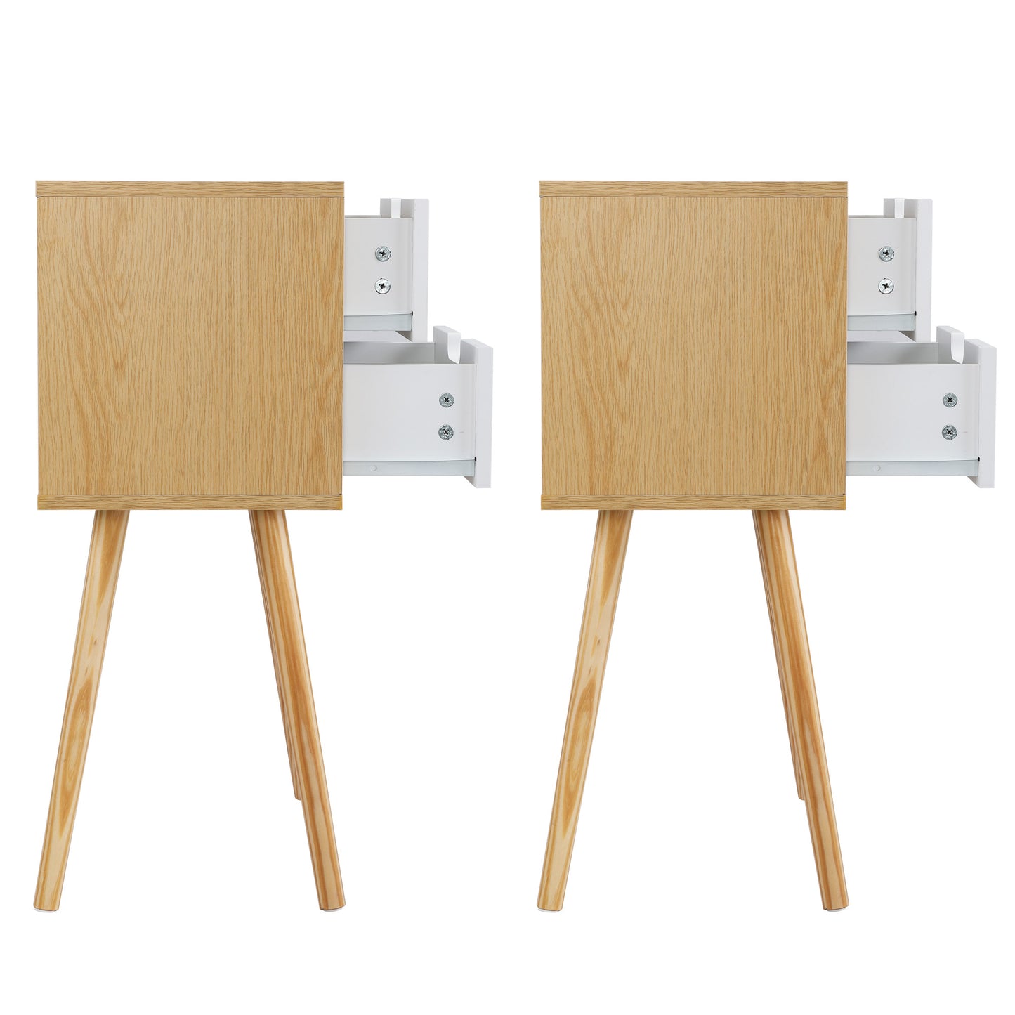 SYNGAR End Table Set of 2, Modern Small Bed Side Table Nightstand with 2 Drawers, Bedside Table for Bedroom, White, LJ173