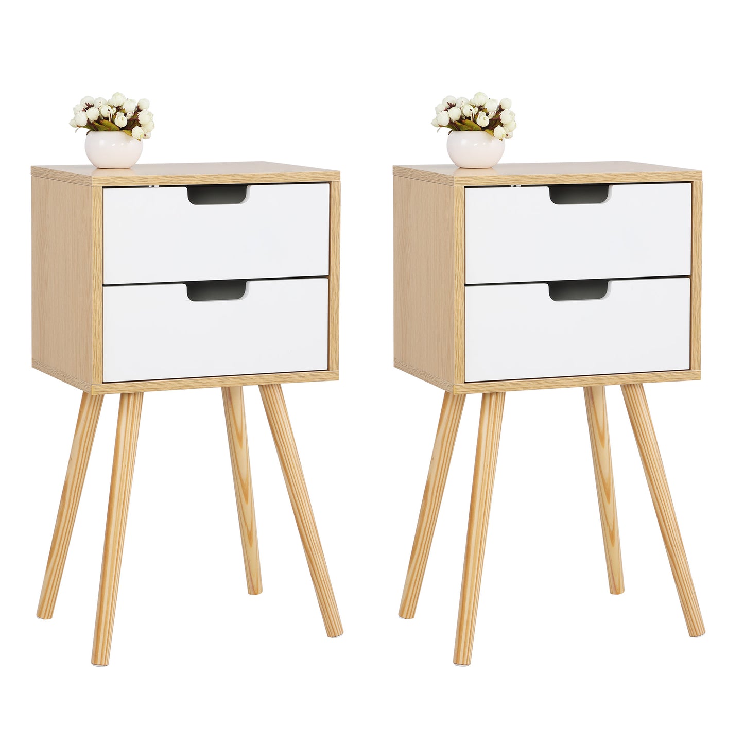 SYNGAR End Table Set of 2, Modern Small Bed Side Table Nightstand with 2 Drawers, Bedside Table for Bedroom, White, LJ173