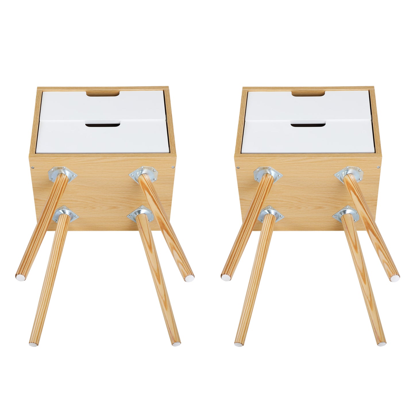 SYNGAR End Table Set of 2, Modern Small Bed Side Table Nightstand with 2 Drawers, Bedside Table for Bedroom, White, LJ173