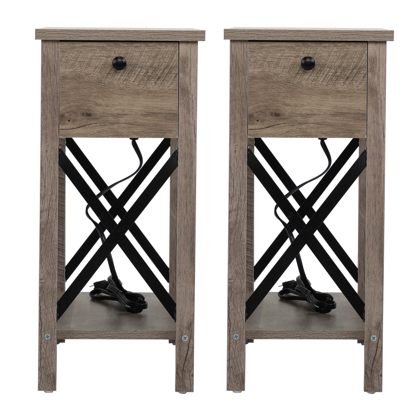 SYNGAR Side Table for Living Room, Nightstand Set of 2, Modern Side Cabinet W/ 2 Drawers, Open Shelf, Power Outlets & USB Ports, Wood End Table with Storage, Bedside Table for Bedroom, Espresso, D4684