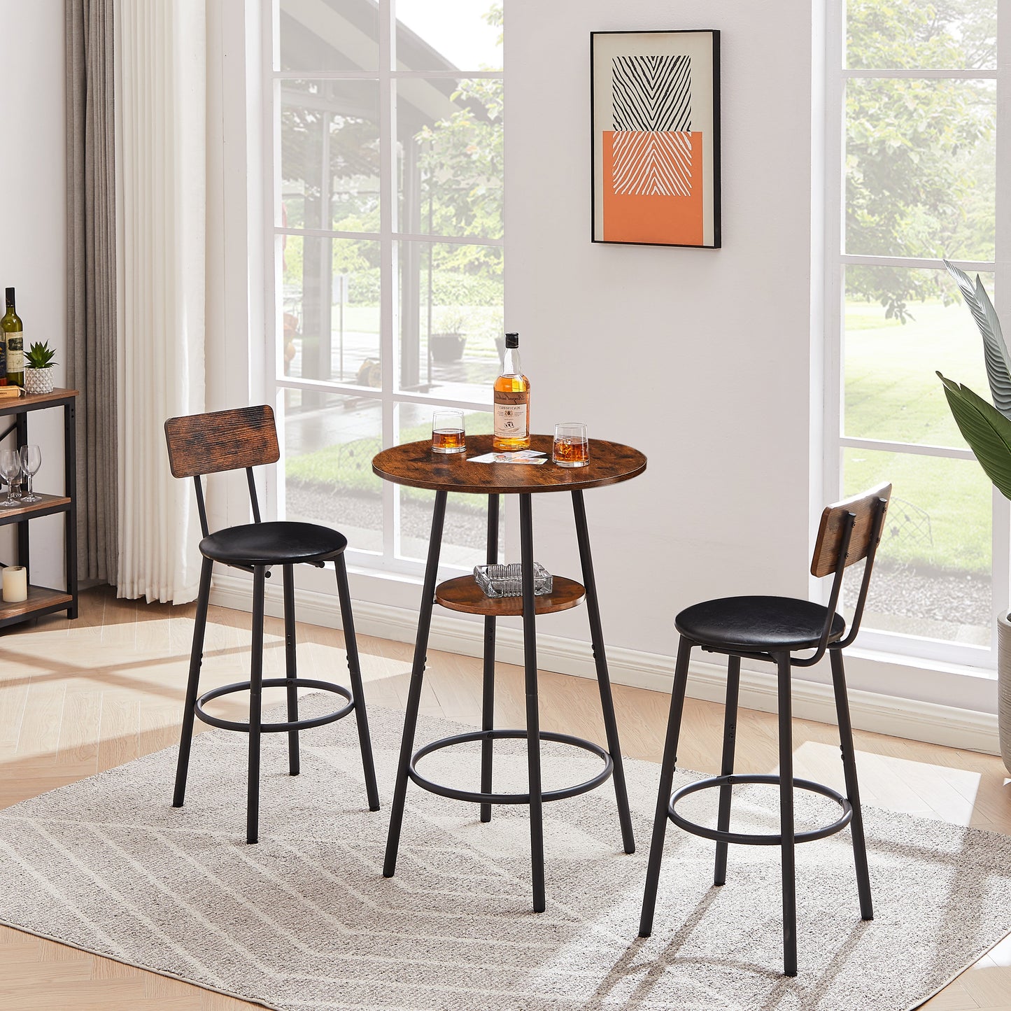 Modern Bar Table Set, Kitchen Table and Chairs for 4, 5 Piece Counter Height Dining Set with 4 Cushioned Stools, Extra Long Bistro Pub Table Set, Breakfast Dining Table Set, Gray