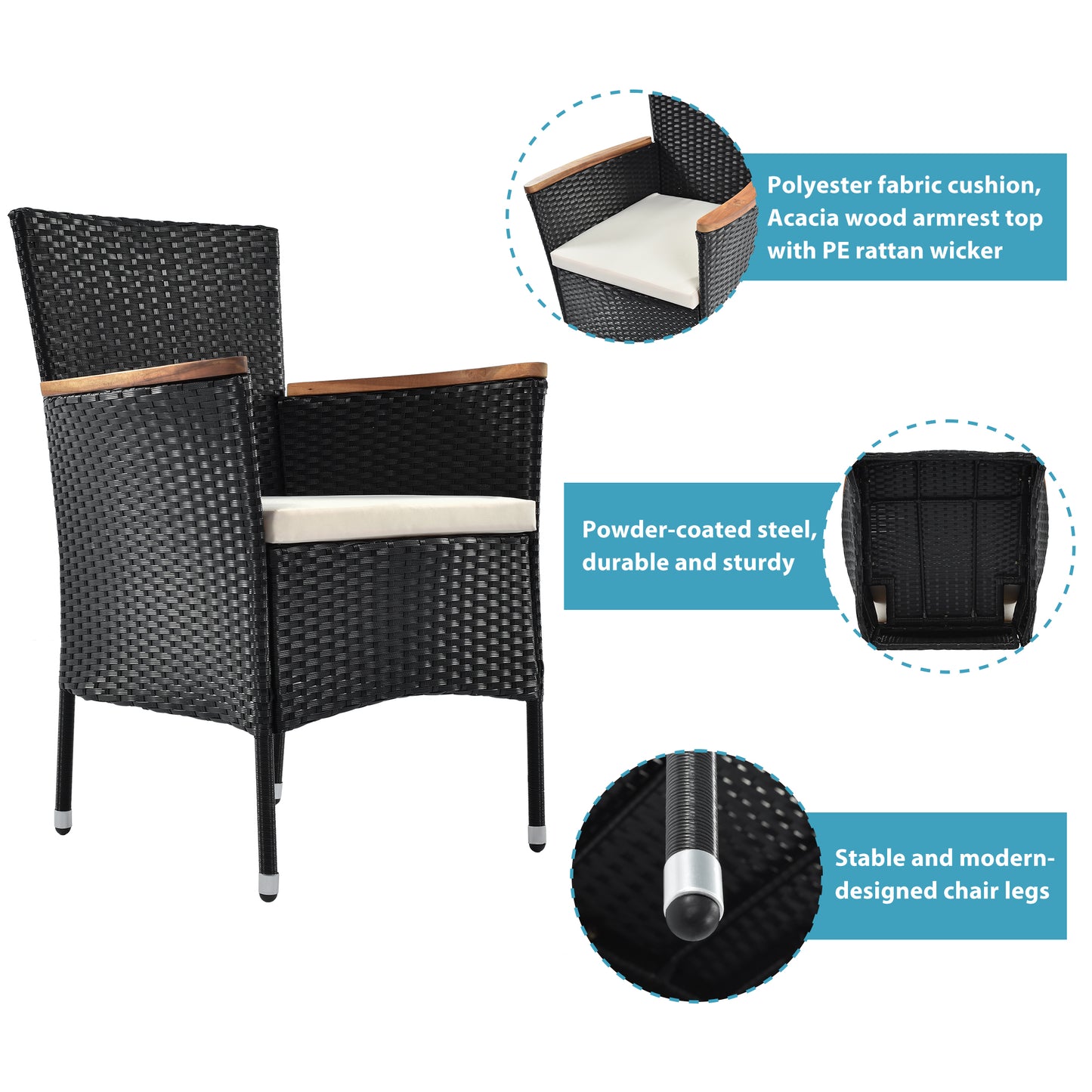 SYNGAR 7 Piece Outdoor Dining Set, All Weather PE Wicker Dining Table Set, Patio Rattan Furniture Set with Rectangular Acacia Wood Table and 6 Cushioned Chairs, for Backyard, Poolside, Balcony, D7335