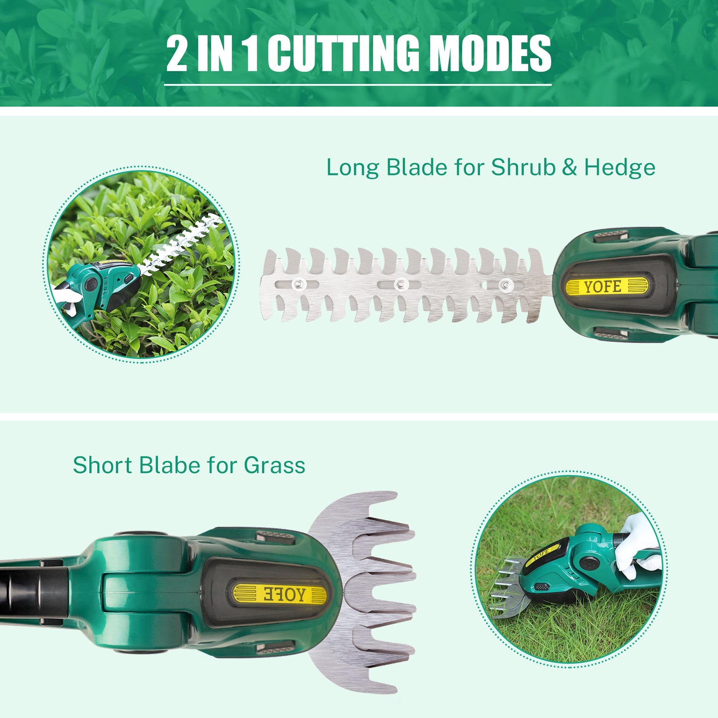 SYNGAR 2-in-1 Cordless Grass Shear & Shrubbery Trimmer, 21V Electric Handheld Hedge Trimmer Grass Cutter, with Rechargeable Battery and Charger, for Yard Lawn Garden Care, Y012