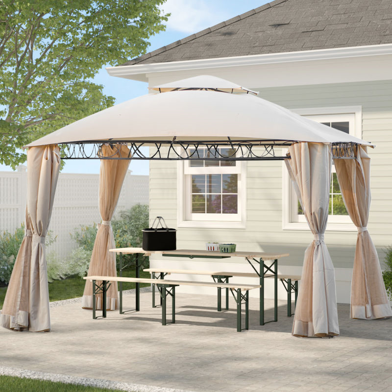 10.5 x 10.5 ft Gazebo for Patios, SYNGAR Outdoor Canopy for Shade and Rain, Waterproof Gazebo Tent with Double Roof and Mosquito Netting, for Poolside, Lawn, Garden, Backyard, Deck, Beige, C13