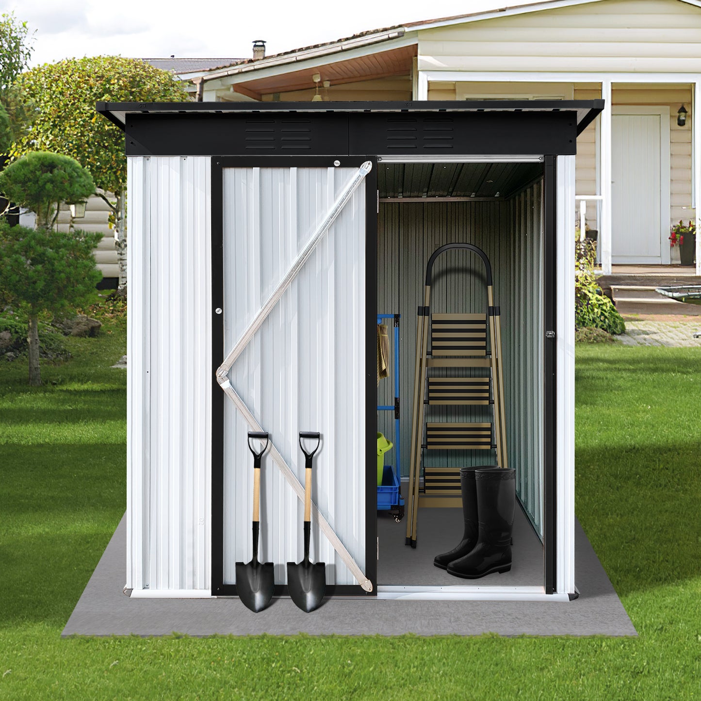 SYNGAR 5' x 3' Outdoor Metal Storage Shed, Garden Shed for Tools, Trash Can, Storage Shed with Single Lockable Door, for Backyard, Patio, Lawn, D6644