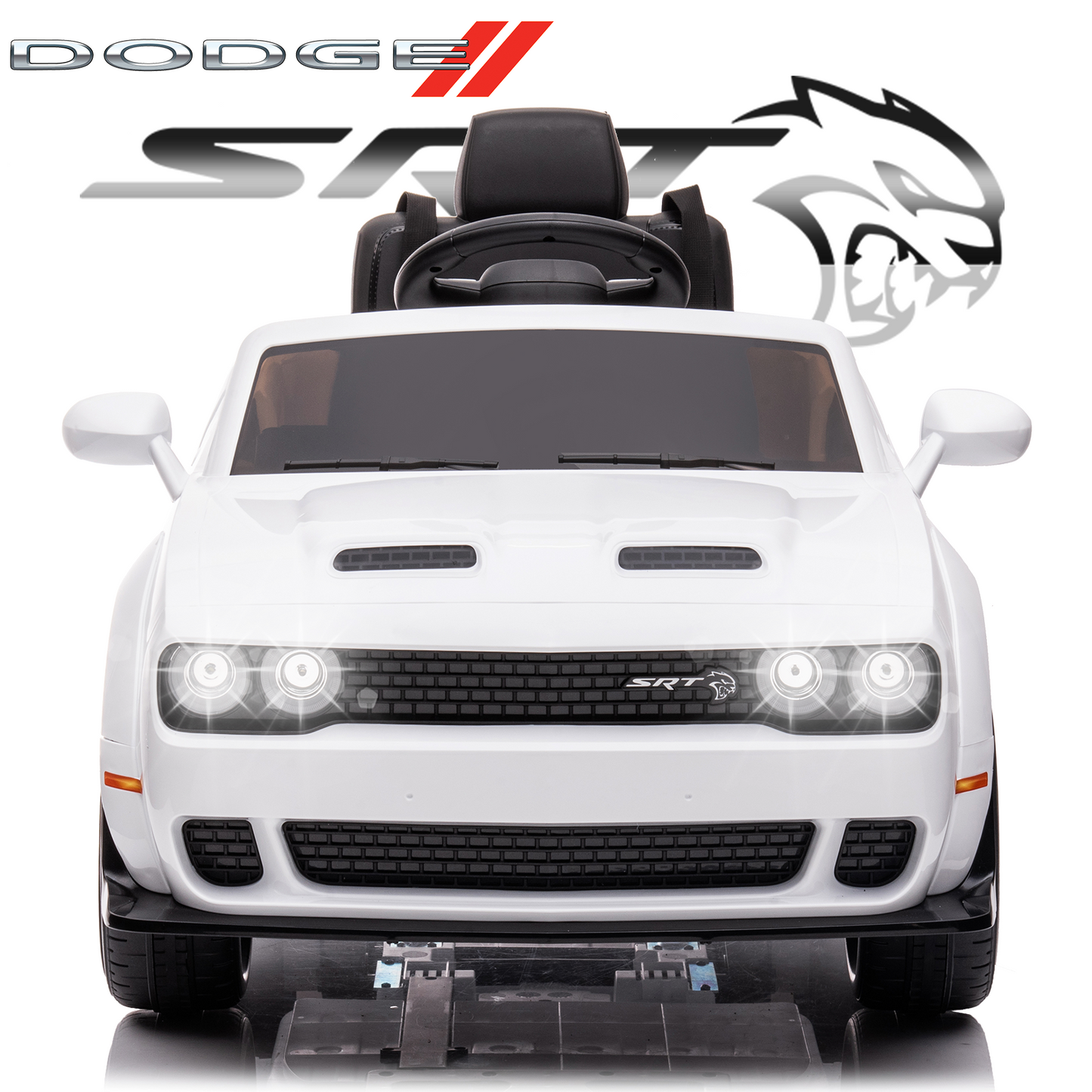 SYNGAR Power Dodge Challenger SRT Ride on Toy, 12 Volt Battery Powered Electric Car with Remote Control, Horn, LED Lights, Bluetooth for Boys Girls Birthday Gift, Black