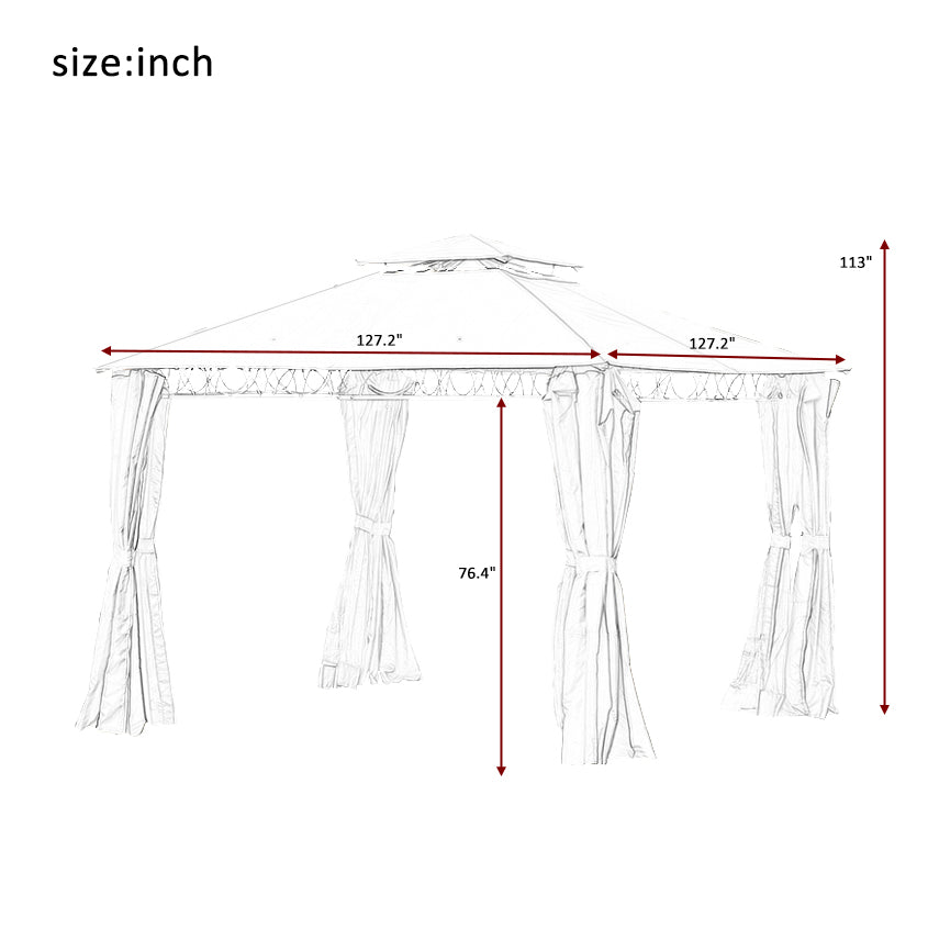 10.5 x 10.5 ft Gazebo for Patios, SYNGAR Outdoor Canopy for Shade and Rain, Waterproof Gazebo Tent with Double Roof and Mosquito Netting, for Poolside, Lawn, Garden, Backyard, Deck, Beige, C13