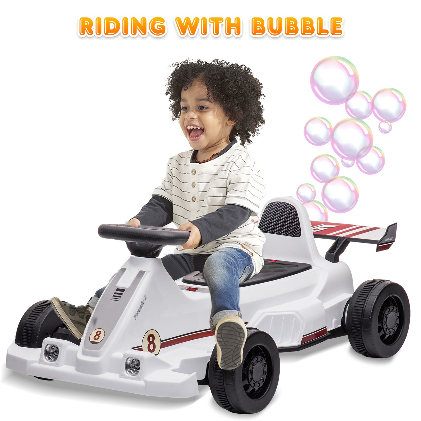 SYNGAR 6V Kids Bubble Ride on Car, Battery Powered Go Kart with Bubble Function LED Headlights and Horn, Kids Ride on Toys for Boys Girls Ages 2 and Older, Pink