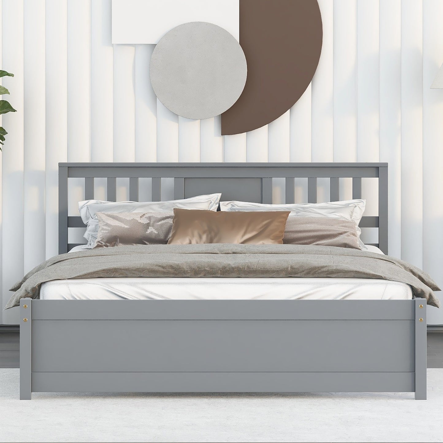 Syngar King Size Platform Bed with Headboard, Solid Wood Frame with Headboard, 500 Lbs. Weight Capacity, White, LJ2093