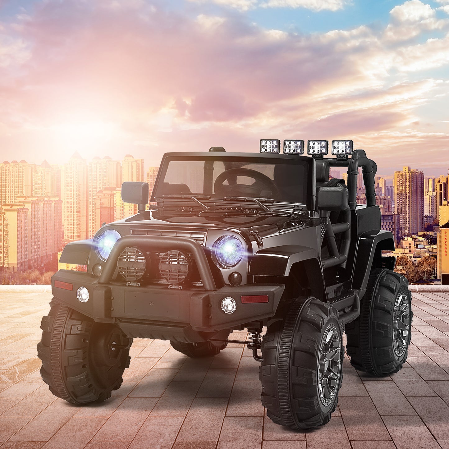 Ride on Cars with Remote Control, 12v Ride on Toys with LED Lights MP3 Player Car Toys, Battery Powered Riding Toys, Kids Party Gift, Black, LJ1146