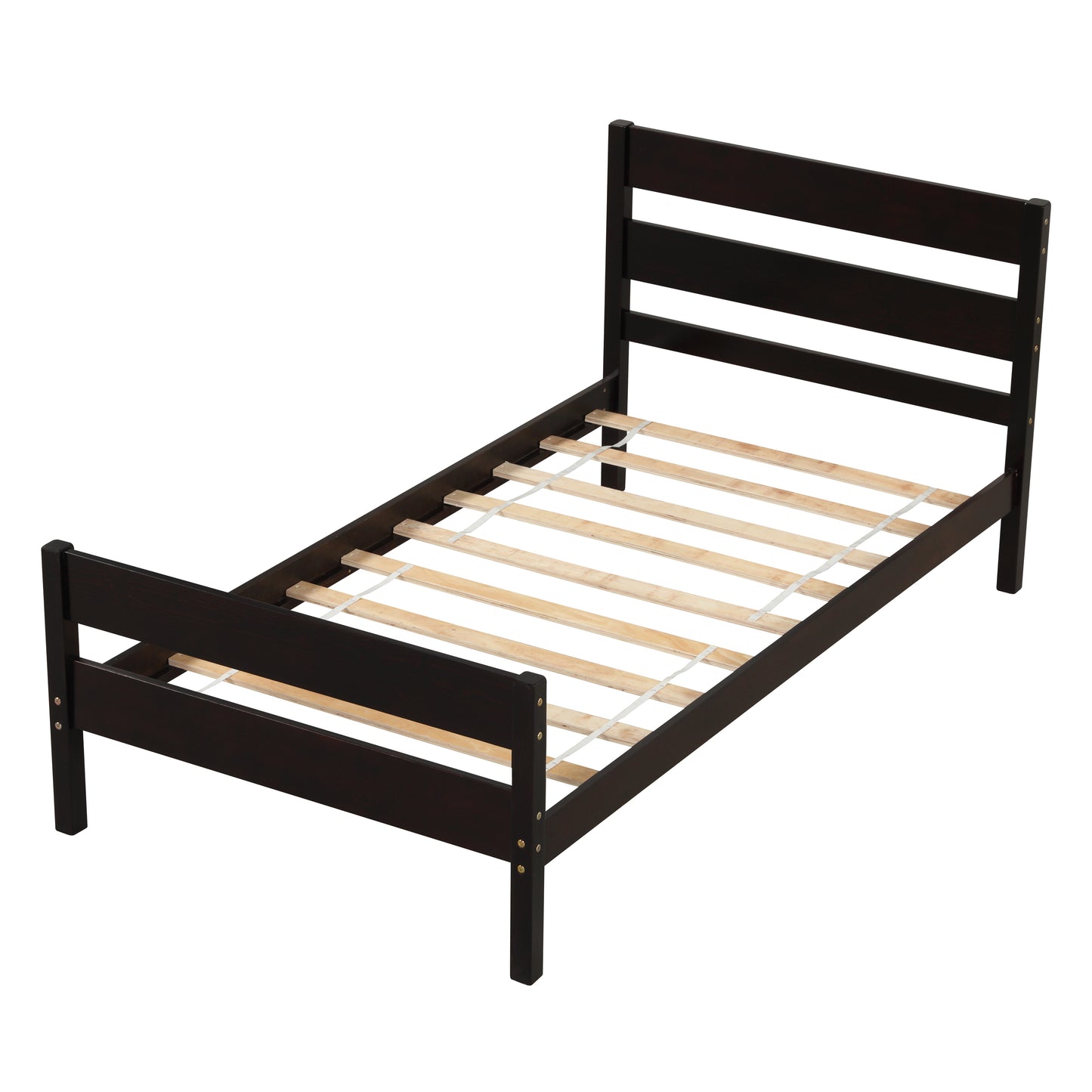 SYNGAR Twin Size Wood Platform Bed Frame with Headboard and Footboard, Underbed Storage, Mattress Foundation with Strong Wooden Slat Support, No Box Spring Needed, Espresso