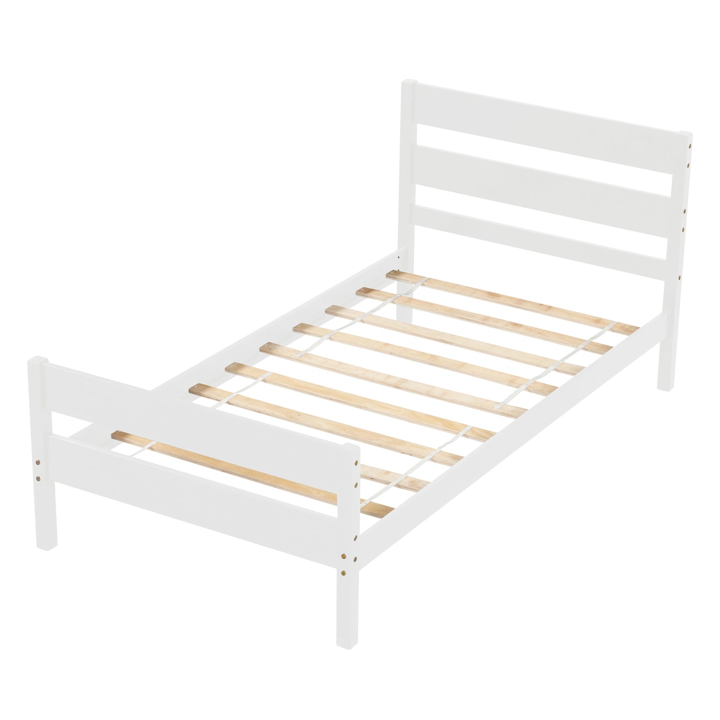 SYNGAR White Wood Platform Bed Frame Twin Size with Headboard and Footboard, Underbed Storage, Strong Slat Support, No Box Spring Needed, Twin Bed Frame for Kids Teens Adults