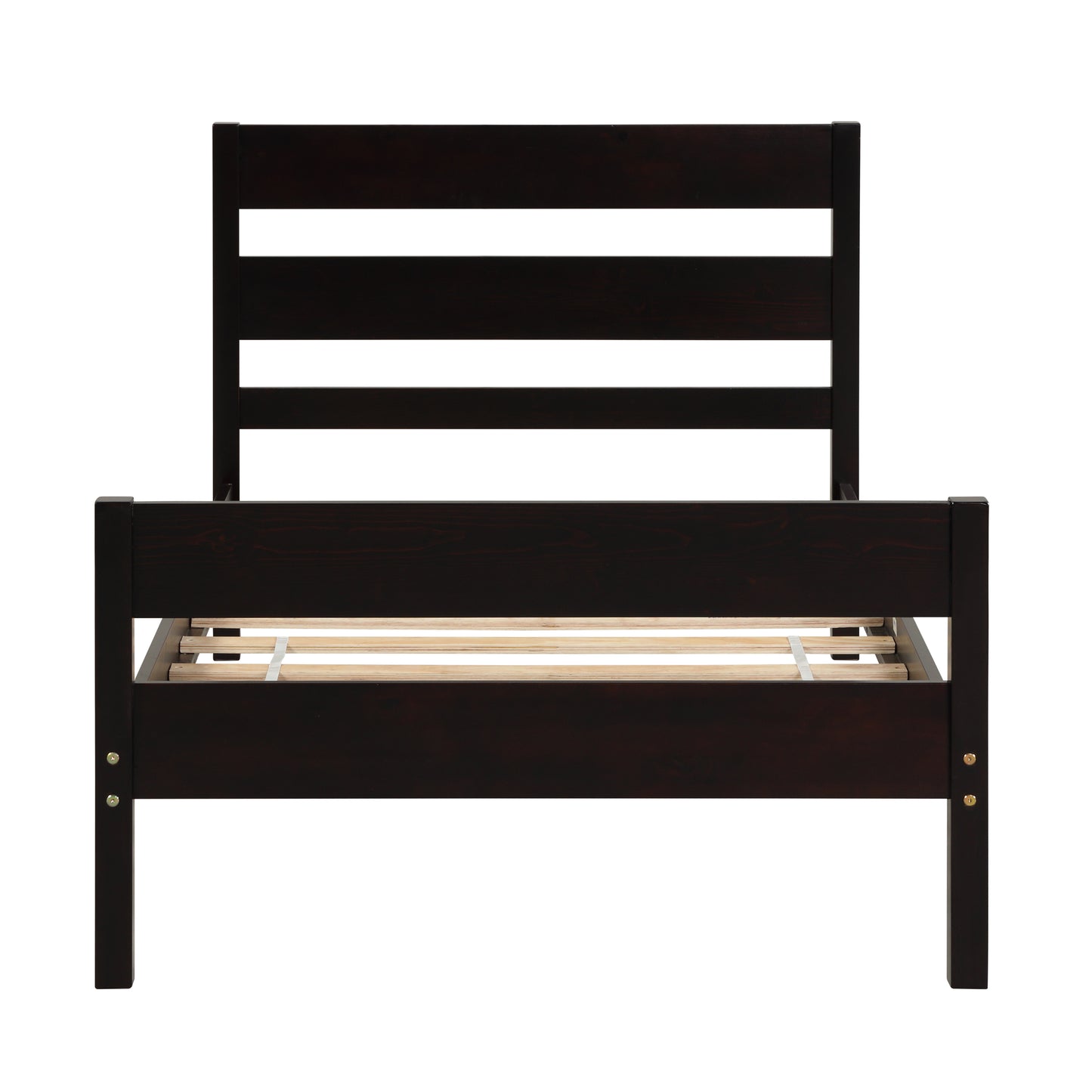 SYNGAR Twin Size Wood Platform Bed Frame with Headboard and Footboard, Underbed Storage, Mattress Foundation with Strong Wooden Slat Support, No Box Spring Needed, Espresso