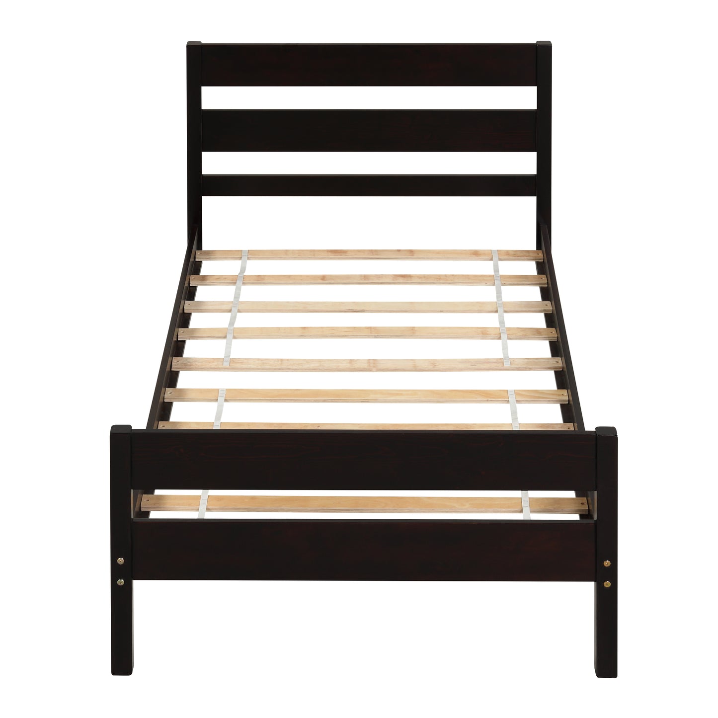 SYNGAR Twin Size Wood Platform Bed Frame with Headboard and Footboard, Underbed Storage, Mattress Foundation with Strong Wooden Slat Support, No Box Spring Needed, Espresso