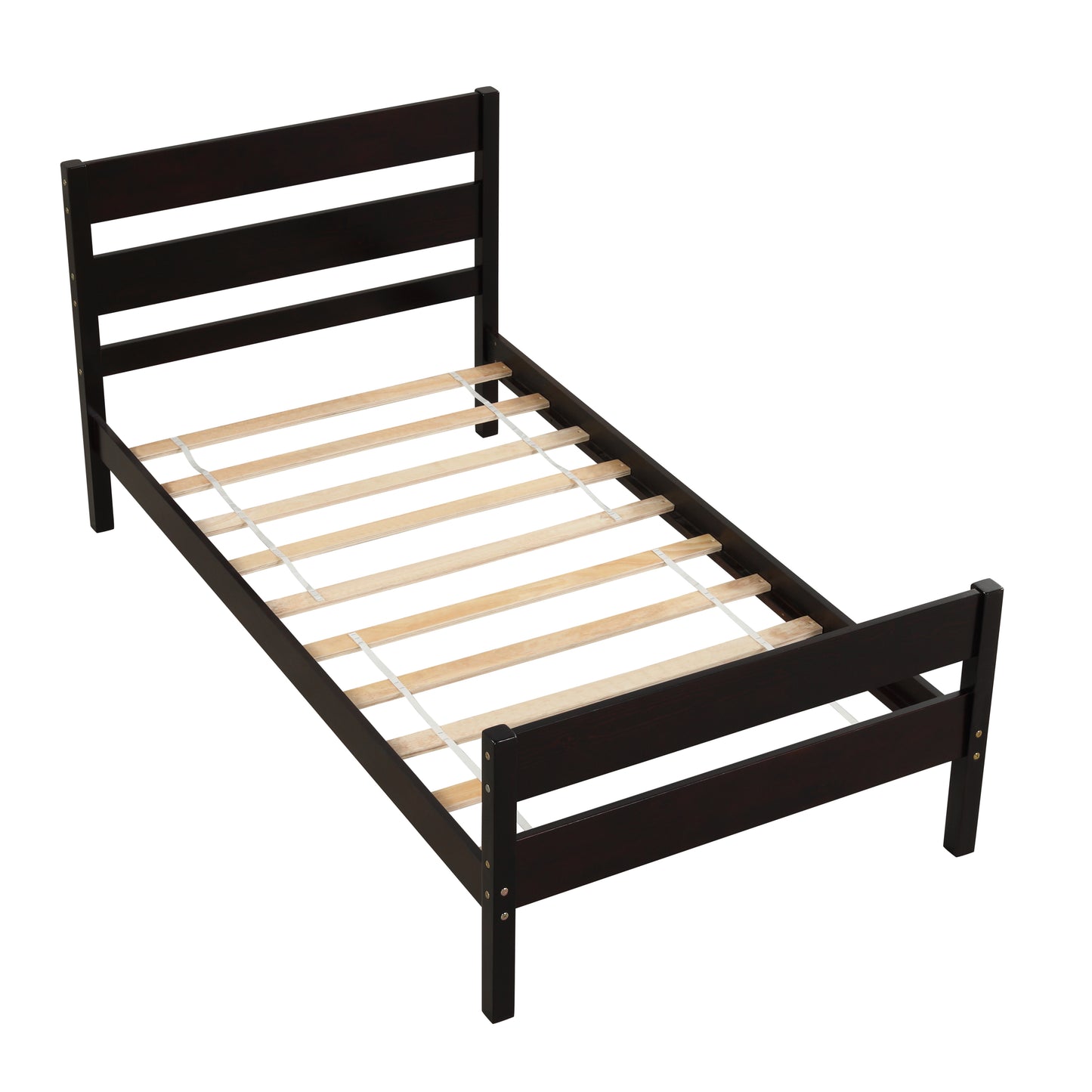 SYNGAR Twin Size Wood Platform Bed Frame with Headboard and Footboard, Underbed Storage, Mattress Foundation with Strong Wooden Slat Support, No Box Spring Needed, Espresso