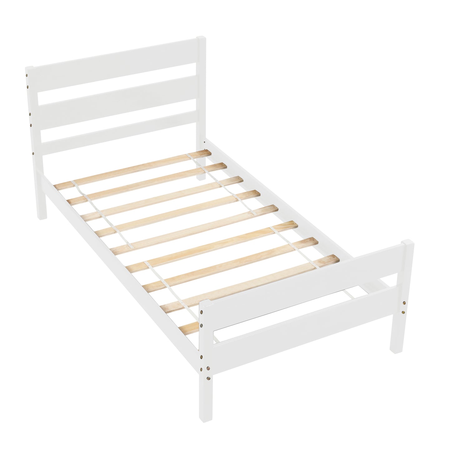 SYNGAR White Wood Platform Bed Frame Twin Size with Headboard and Footboard, Underbed Storage, Strong Slat Support, No Box Spring Needed, Twin Bed Frame for Kids Teens Adults