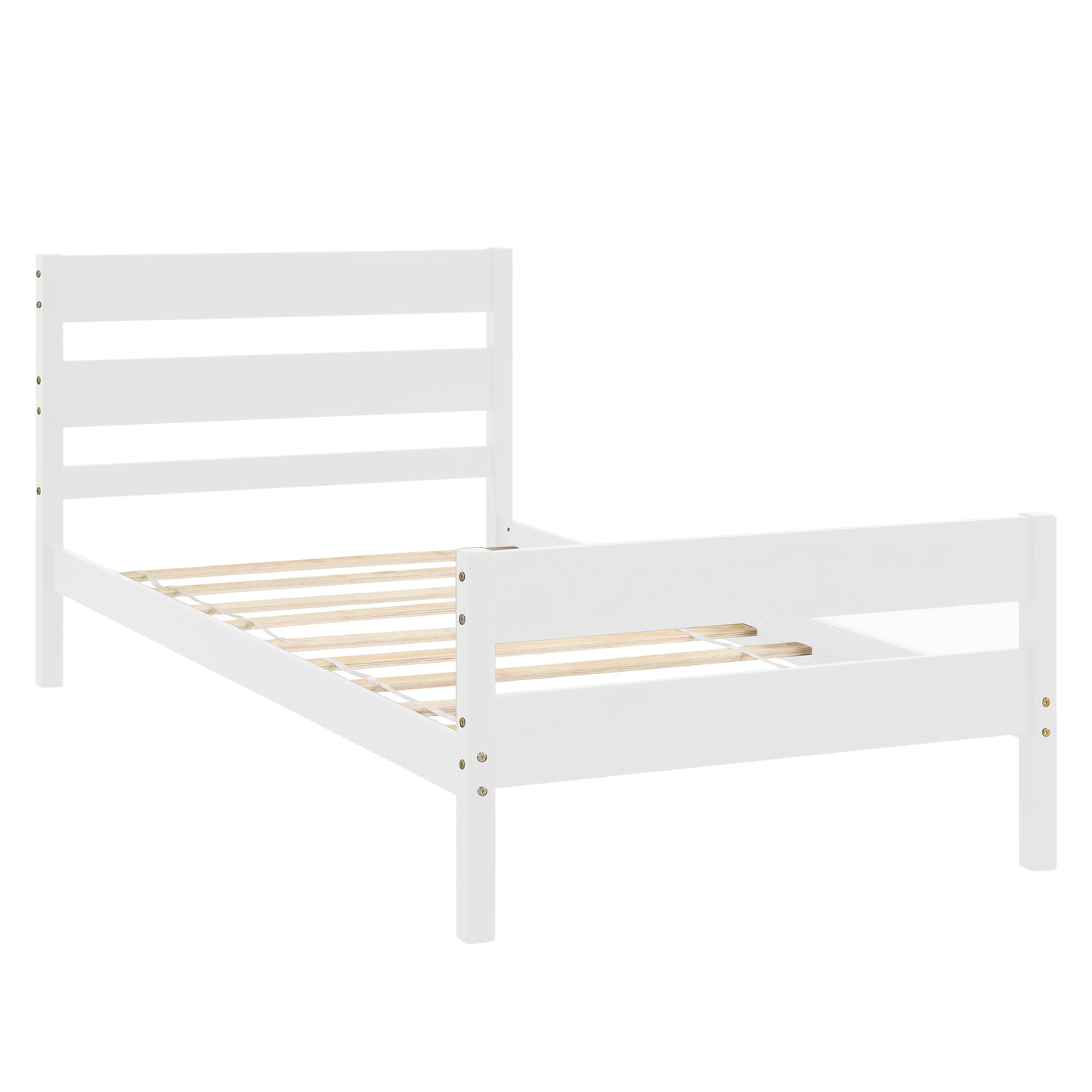 SYNGAR White Wood Platform Bed Frame Twin Size with Headboard and Footboard, Underbed Storage, Strong Slat Support, No Box Spring Needed, Twin Bed Frame for Kids Teens Adults