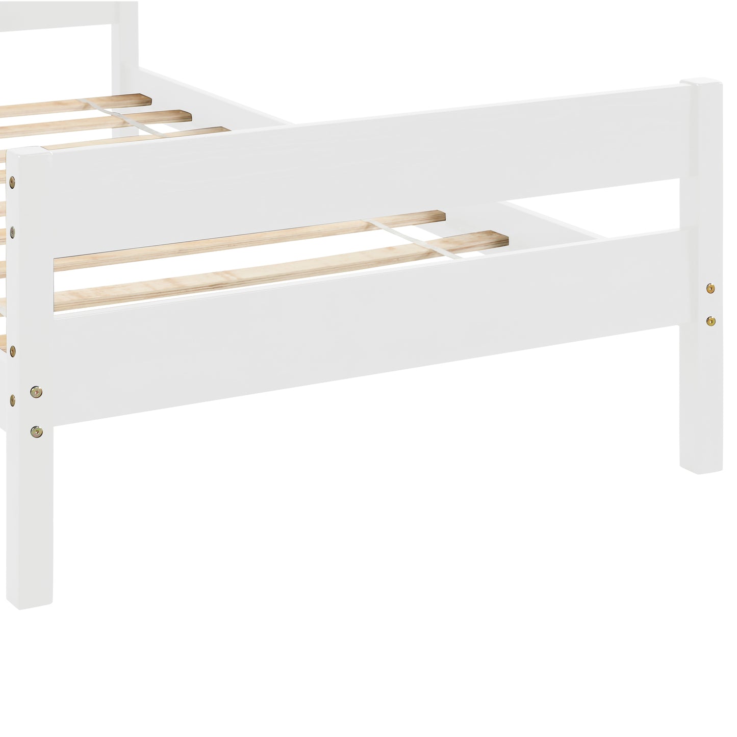 Wood Twin Platform Bed Frame with Headboard and Footboard for Kids Boys Girls Teens Adults, White, LJ798