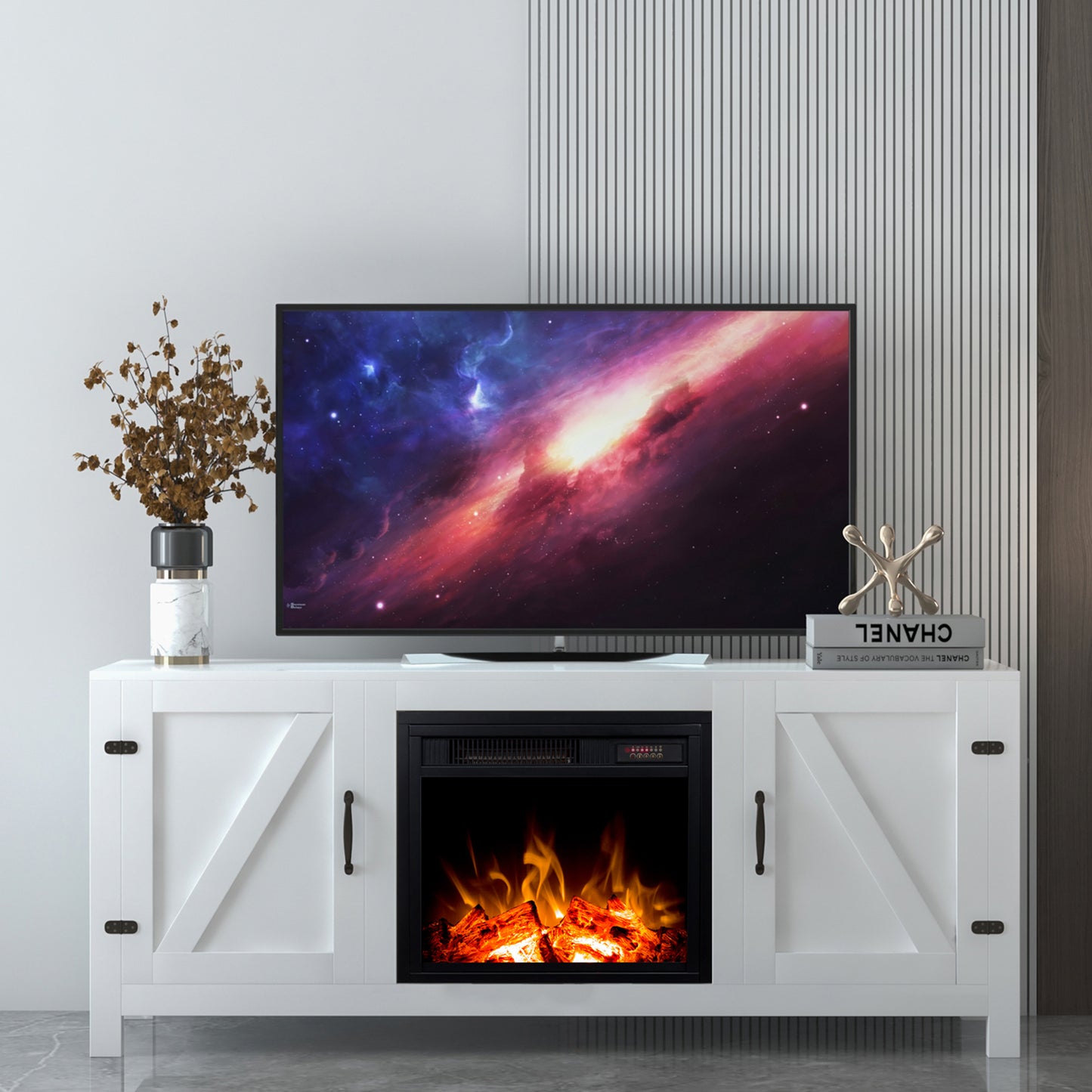 TV Stand with Fireplace, Modern TV Cabinet for TVs up to 65 inch, Electric Fireplace TV Stand with Storage, Entertainment Center Console Table, for Living Room Bedroom, Espresso, D3183