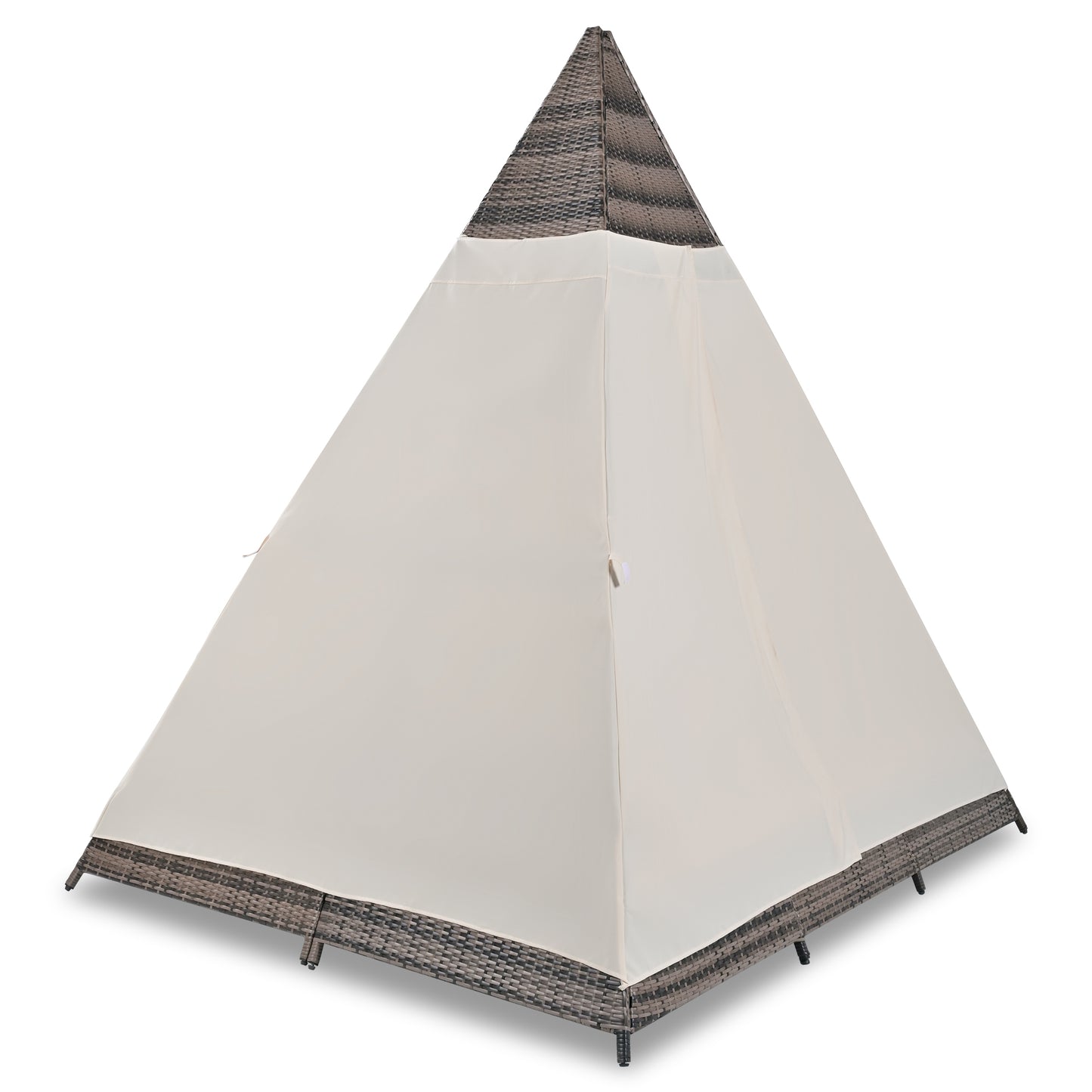 Syngar Outdoor Patio Sunbed with Removable Curtain, All Weather PE Wicker Tent-Shaped Daybed with Beige Cushions and Colorful Pillows, Patio Furniture Set for Garden Porch Deck Poolside