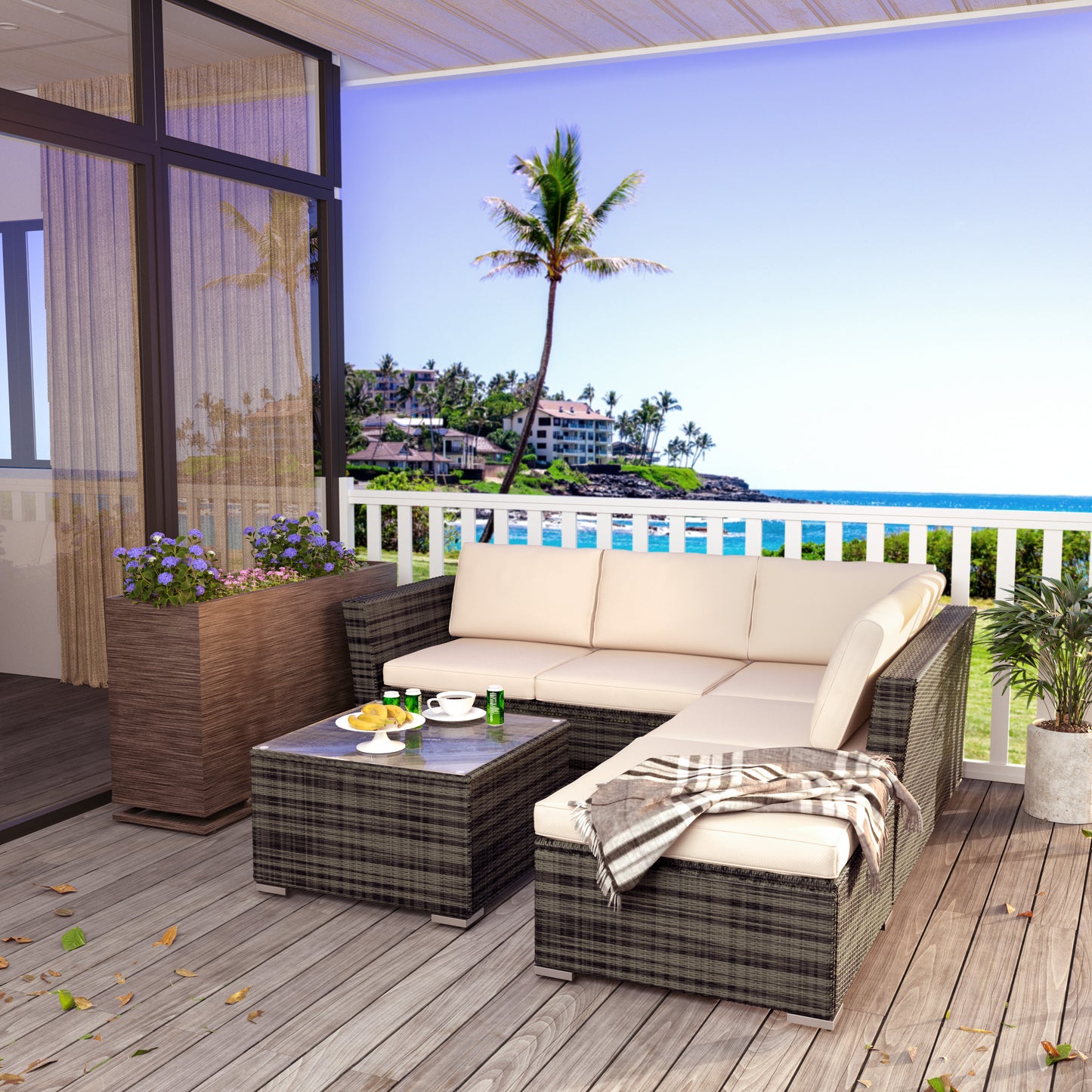 SYNGAR 3 Pieces PE Wicker Furniture Set, Patio Conversation Furniture Set with Two-Seater Sofa, Lounge Chair, Table & Cushions, Outdoor Sectional Sofa Set for Backyard, Deck, Balcony, Poolside, D6032