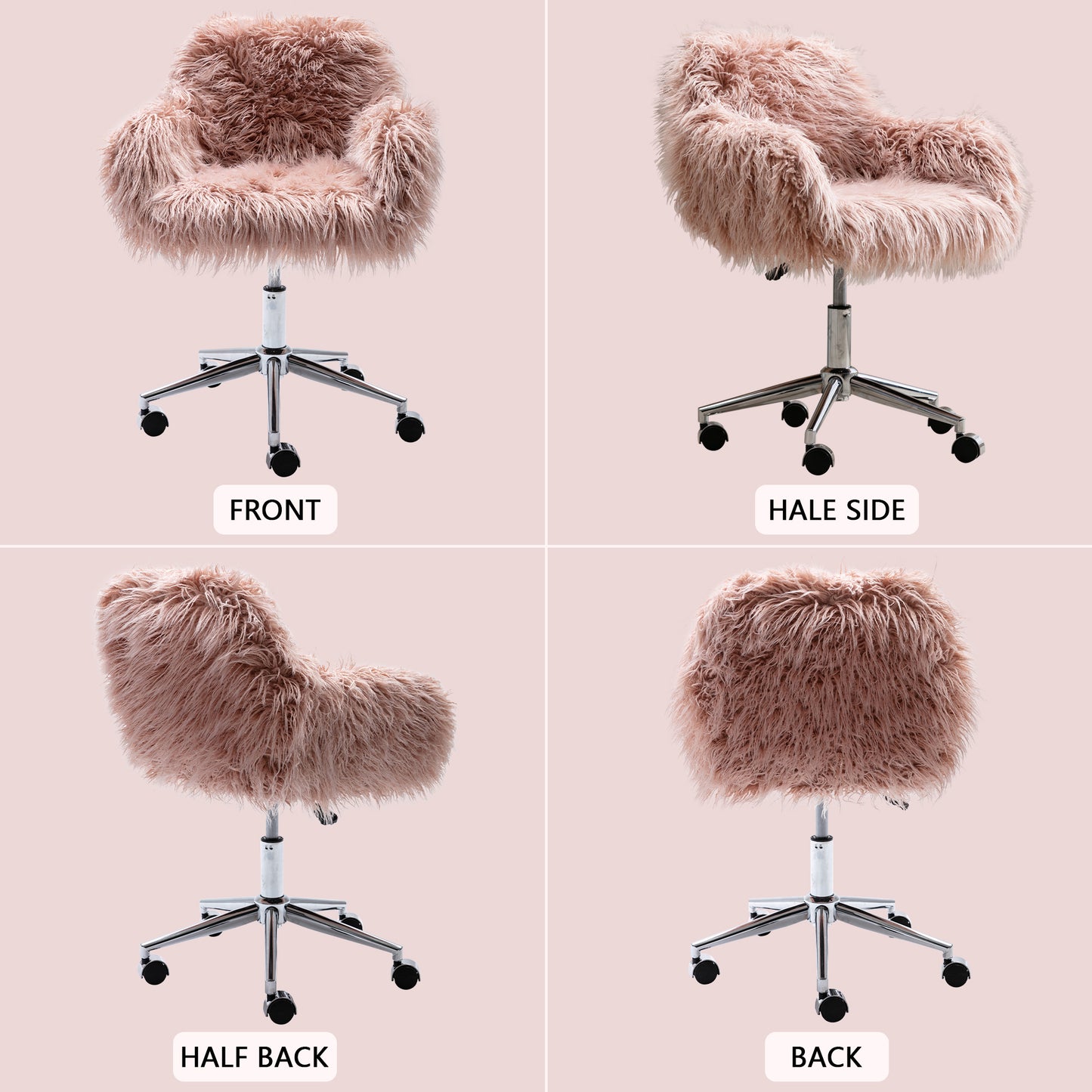 SYNGAR Cute Pink Fluffy Desk Chair for Teen Girl Kids, Home Office Computer Desk Chairs with Wheels, Comfy Faux Fur Swivel Rolling Task Chair Vanity Chair for Makeup Room, Bedroom, Living Room