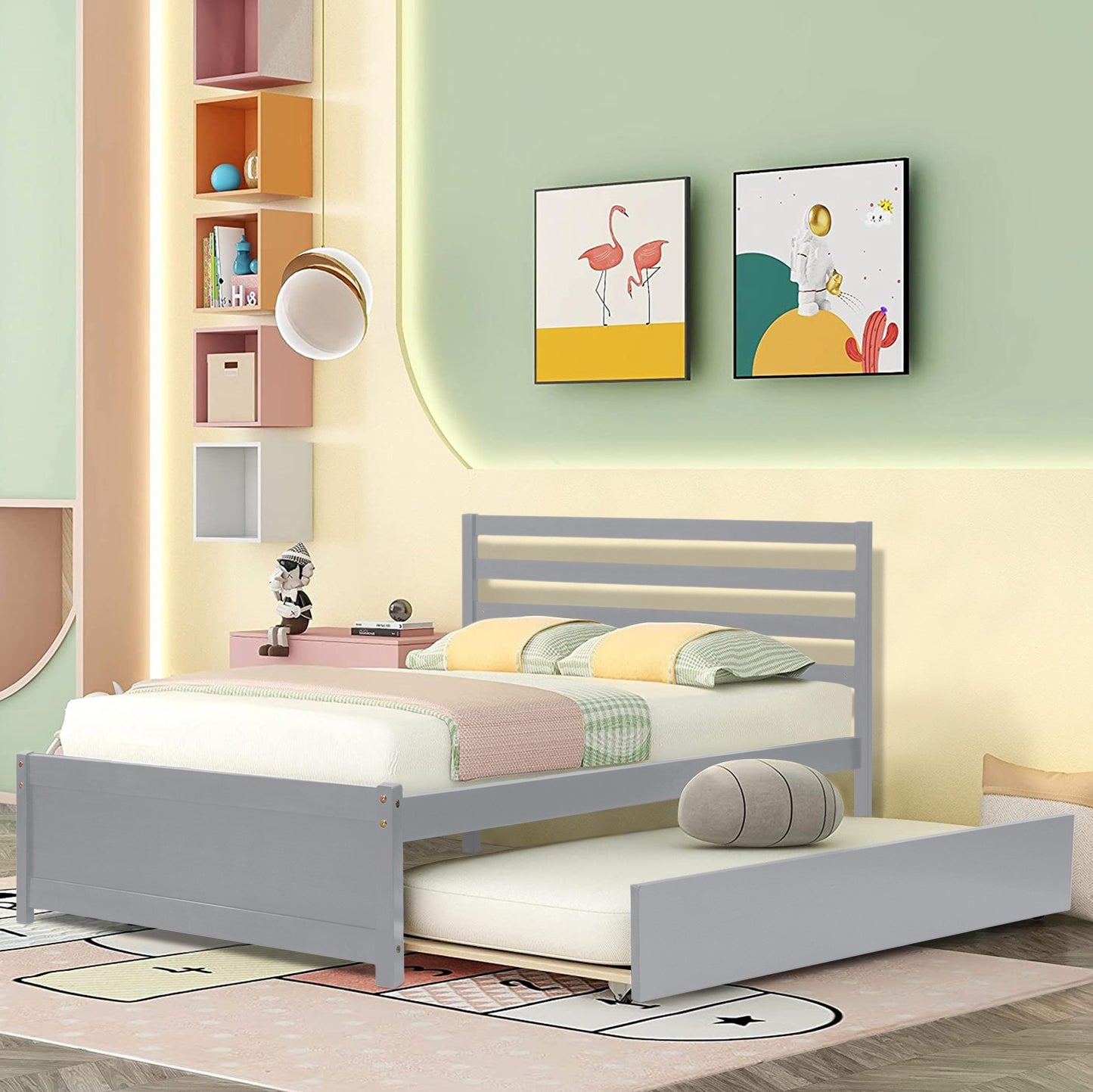 SYNGAR Bed Frame with Storage, Full Platform Bed with Trundle and 2 Storage Drawers for Kids Teens Adult, Espresso, LJ2561