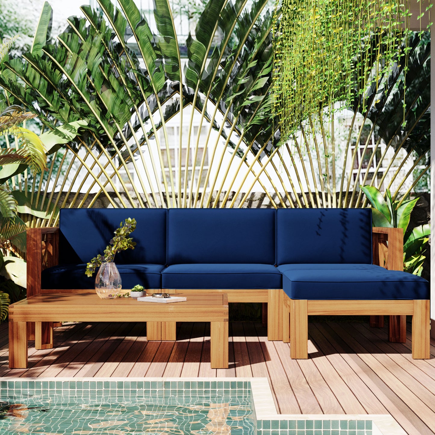 Syngar Outdoor Sofa Chairs Set, Patio Metal Furniture Set with Brown Cushions, 7 Piece Conversation Sofas with Corner Sofas, Armless Sofa and Coffee Table, for Backyard, Poolside, Deck, Balcony