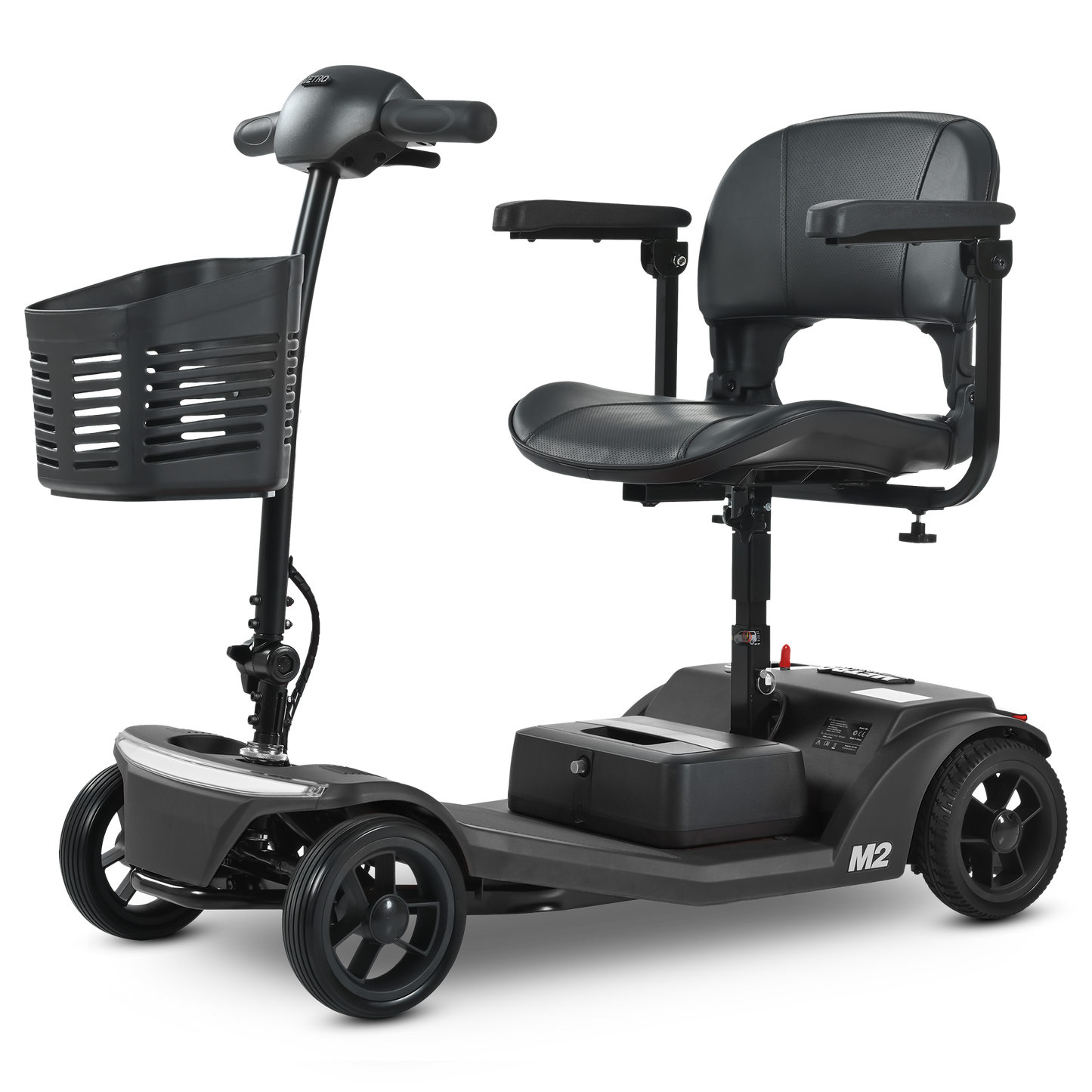 SYNGAR Mobility Scooter for Adults, 4 Wheels Electric Powered Chargeable Device for Travel, Lightweight and Portable, with LED Headlights and Basket, Charger Included, Red/Blue (Blue)