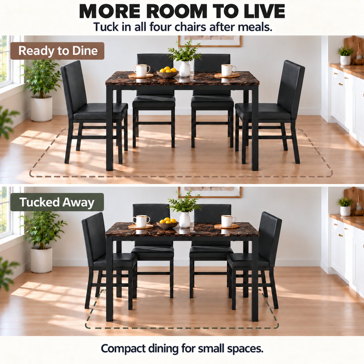 SYNGAR 7 Piece Dining Set, Modern Dining Table and Chairs Set for 6, Kitchen Dining Table Set with Faux Marble Tabletop and 6 PU Leather Upholstered Chairs, for Small Space, Breakfast Nook