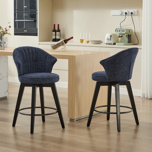 SYNGAR Swivel Bar Stools Set of 2, 360 Dreege Swivel Modern Counter Height Bar Stools with High Backrest, Chenille Upholstered Kitchen Island with Footrest, White