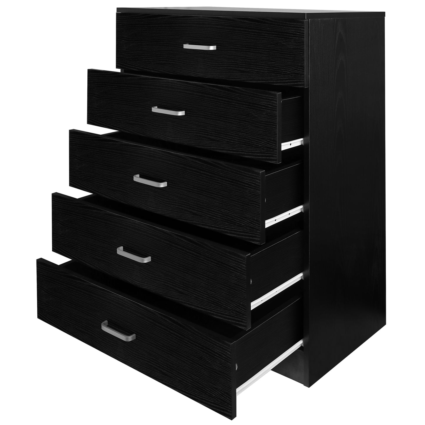 SYNGAR Black 5 Drawer Dresser, Chest of Drawers for Bedroom, Modern Storage Cabinet Dresser Organizer Unit with Handle for Living Room, Closet, Hallway, Nursery