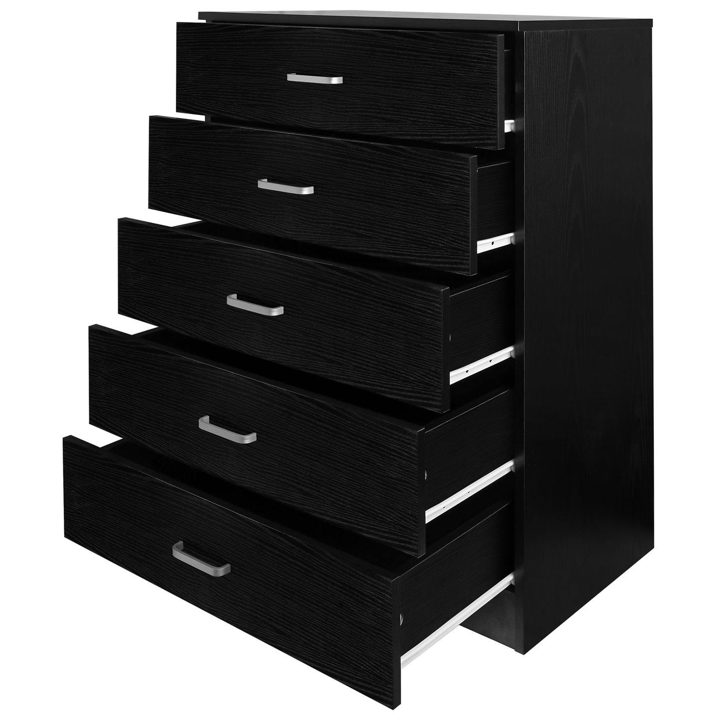 SYNGAR Black 5 Drawer Dresser, Chest of Drawers for Bedroom, Modern Storage Cabinet Dresser Organizer Unit with Handle for Living Room, Closet, Hallway, Nursery