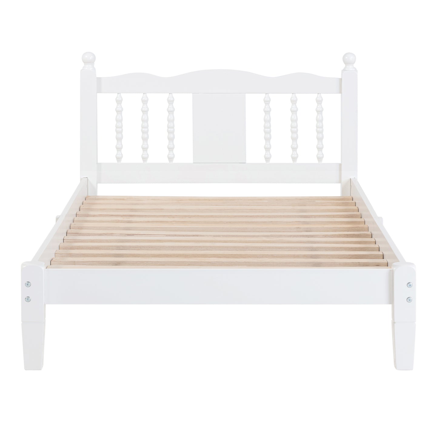 SYNGAR Twin Size Bed Frame with Columns Decor Headboard, Wood Twin Platform Bed Frame with Wood Slat for Apartment, Easy Assembly, No Spring Box Need, White