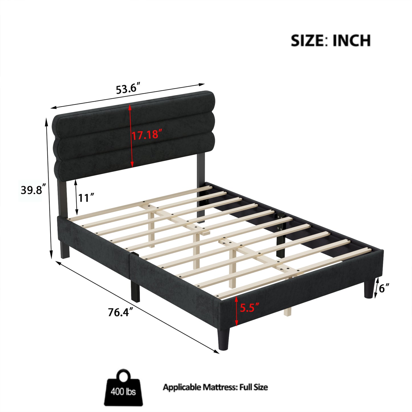 SYNGAR Queen Bed Frame, Queen Size Fabric Upholstered Platform Bed Frame with Headboard, Bedroom Furniture Metal Frame Platform Bed Frame, No Box Spring Needed, Easy Assembly, Black