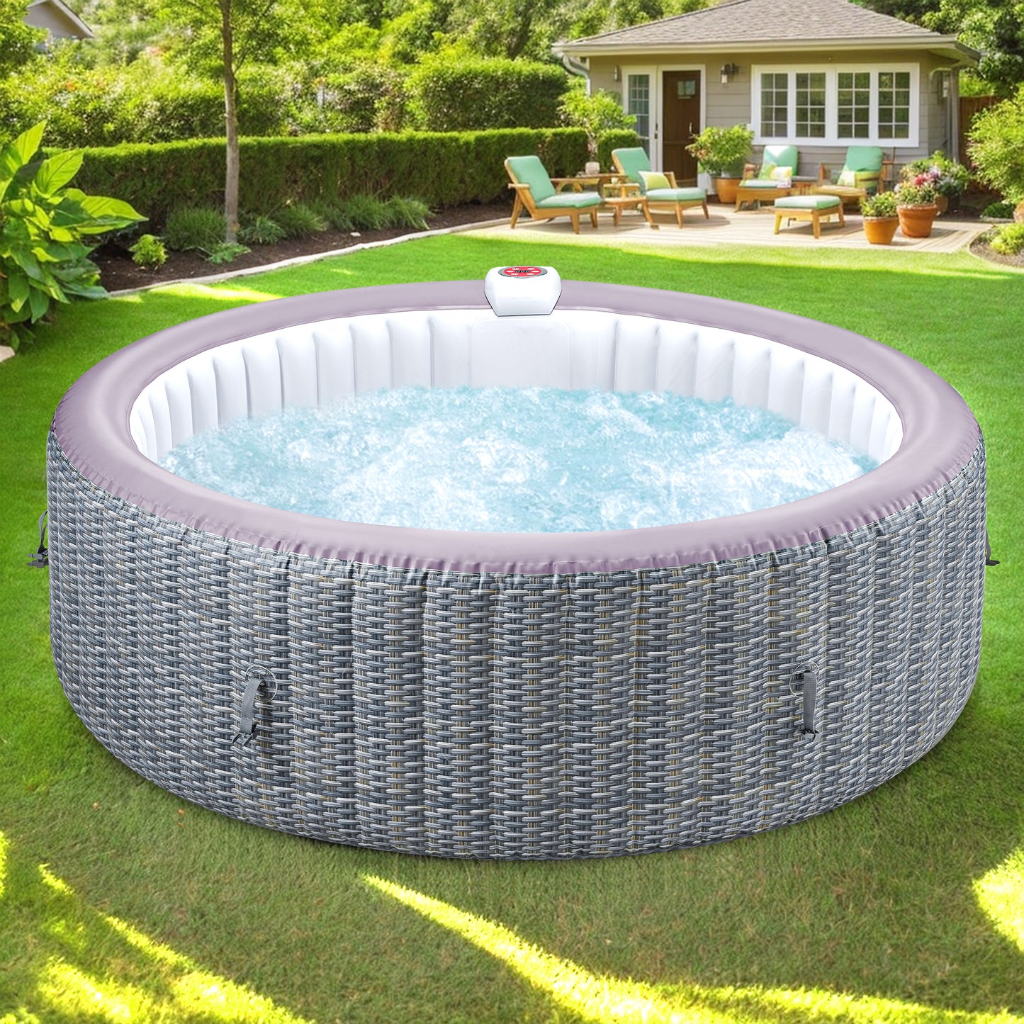 4-6 Person Inflatable Hot Tub with 130 Bubble Jets, Round Home Spa