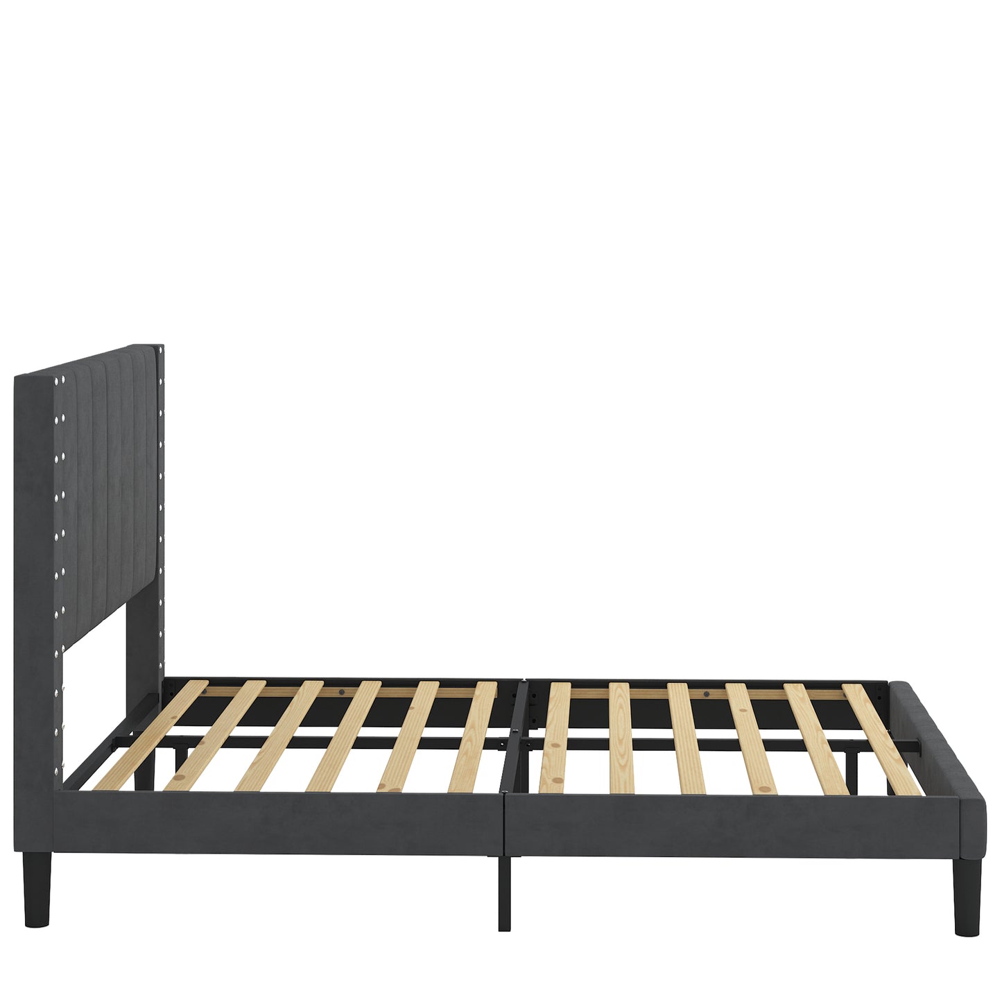 SYNGAR Full Bed Frame, New Upgrade Full Size Fabric Upholstered Platform Bed Frame with Elegant Headboard, Bedroom Furniture Wooden Frame Platform Bed Frame, No Box Spring Needed, Dark Gray
