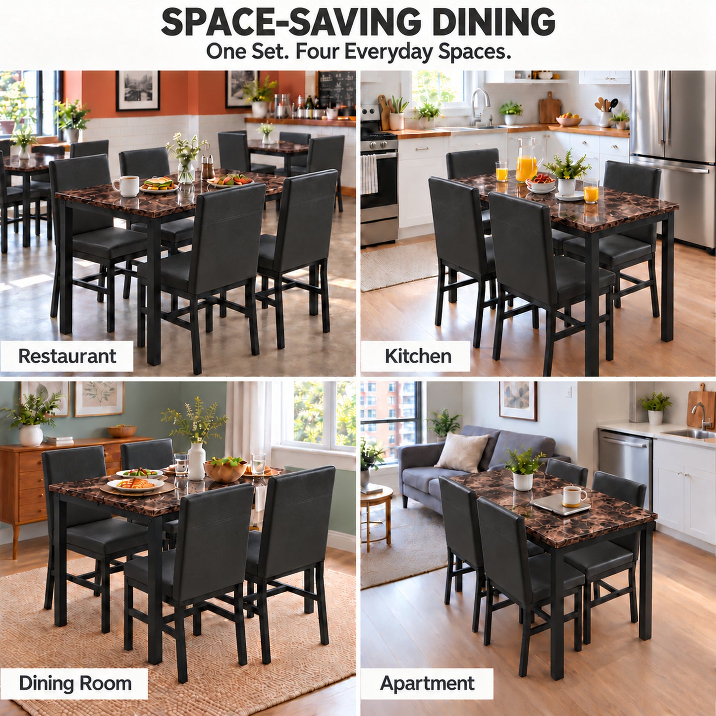 SYNGAR 7 Piece Dining Set, Modern Dining Table and Chairs Set for 6, Kitchen Dining Table Set with Faux Marble Tabletop and 6 PU Leather Upholstered Chairs, for Small Space, Breakfast Nook