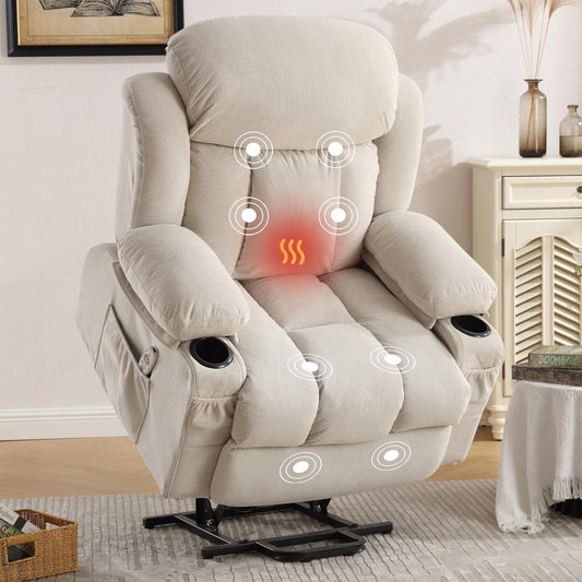 HSUNNS Power Lift Recliner Chair for the Elderly, Electric Oversized Recliner for Living Room with USB Charge Port, Cup Holder, Side and Front Pocket, for Sitting, Sleeping, and Standing, Beige
