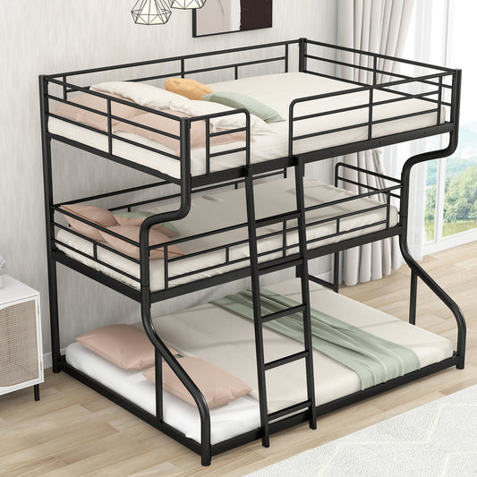 Syngar Triple Bunk Bed for Kids with 2 Ladders, Full XL over Twin XL over Queen Size for Kids Room, Modern Triple Bunk Metal Bed Frame,No Box Spring Needed, Black