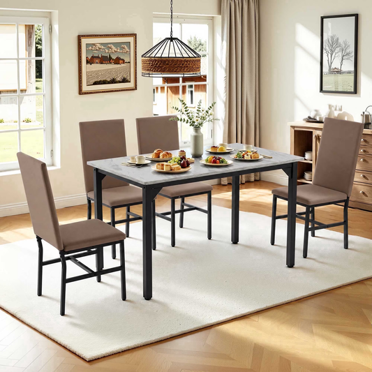 Syngar Dining Table and Chairs Set for 4, 5 Piece Faux Marble Kitchen Dining Set with PU Leather Padded High-Back Chairs, Compact Dinette Set for Small Space