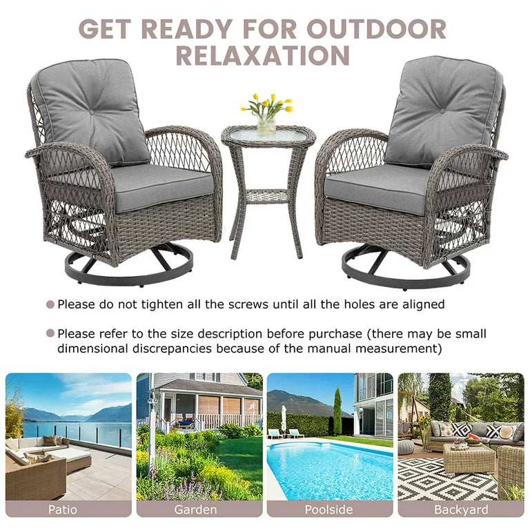 3 Piece Outdoor Patio Furniture Set, PE Rattan High Top Table and Chairs Set, Outdoor Pub Table Set with Cushions for 2 Persons, All-weather Bistro Set for Patio Pool Balcony Pub Cafe, B089