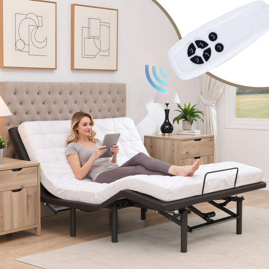 SYNGAR Adjustable Bed Base, Queen Size Bed Frame, Motorized Head and Foot Incline, Adjustable Bed Frame with 14" Storage, Wired Remote for Elderly, Fast & Easy Assembly