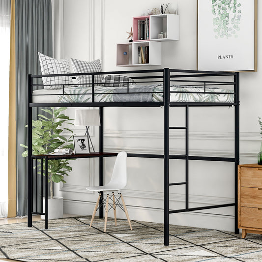 SYNGAR Loft Bed with Desk, Metal Bed Frame Twin with Desk and Ladder, Platform Bed Frame No Box Spring Needed, Black, LJ510