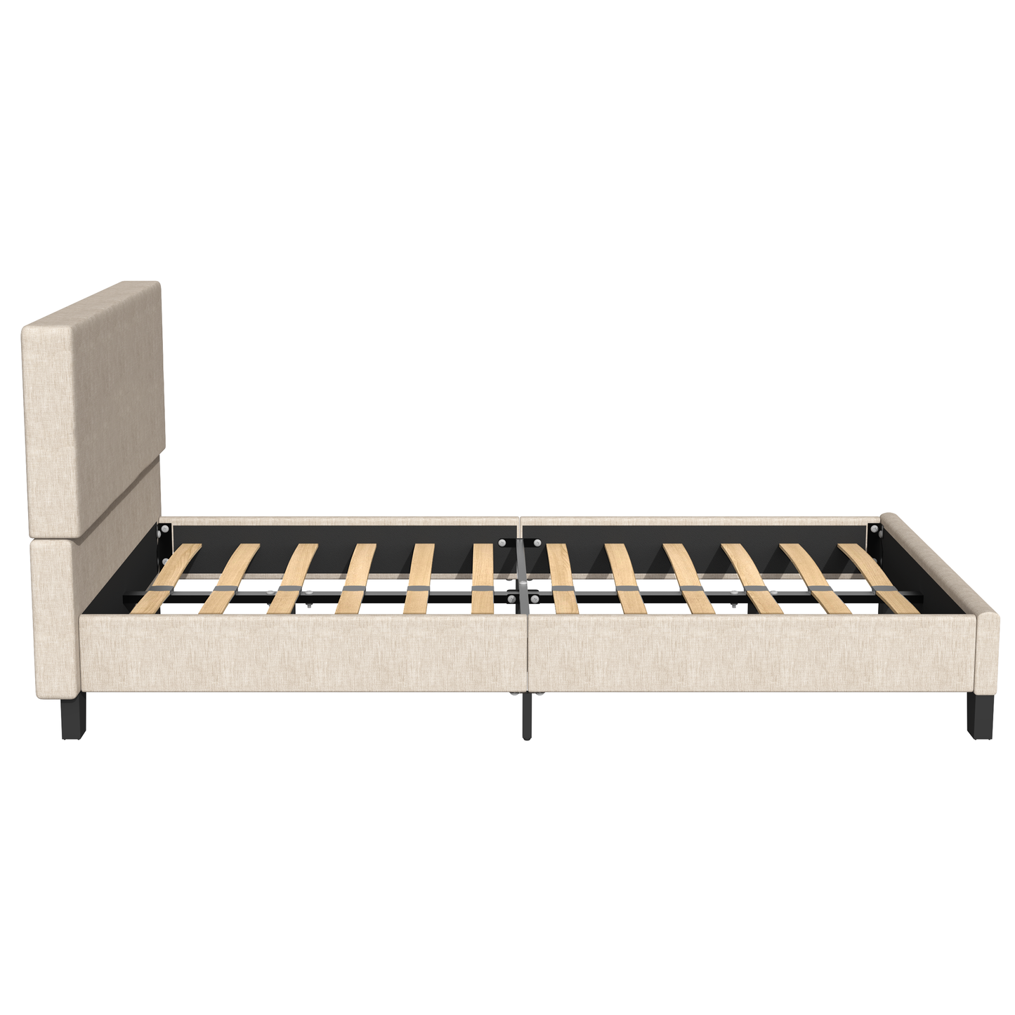 SYNGAR Beige Fabric Upholstered Platform Bed Frame Twin Size with Elegant Headboard, Metal Frame Bedroom Furniture with Strong Wooden Slat Support, No Box Spring Needed, Easy Assembly