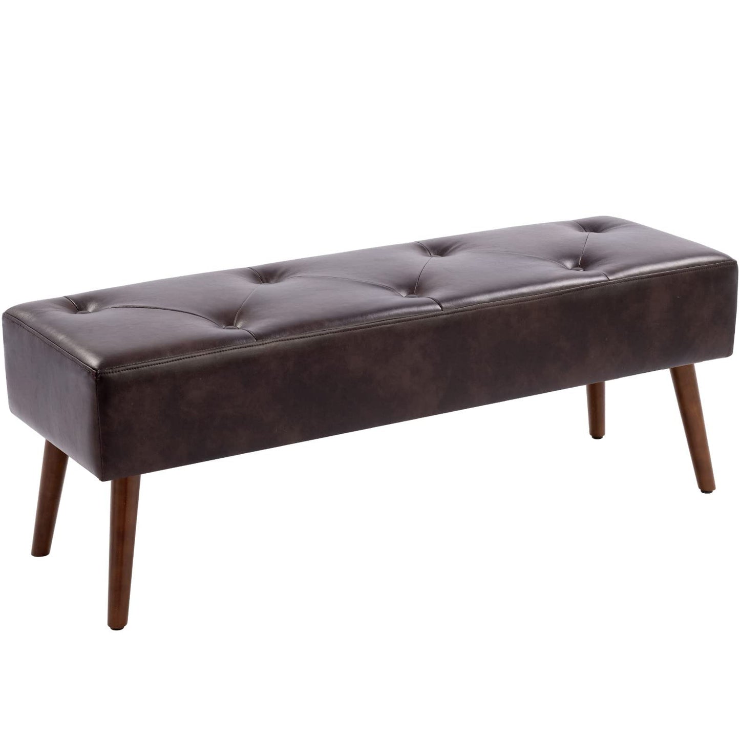 SYNGAR Upholstered Bench, Modern Button Tufted Rectangular Footrest for Bedroom Entryway Channel, Leather Bench for Bedroom End of Bed, Entryway Ottoman Bench with Rubber Wood Legs, Brown