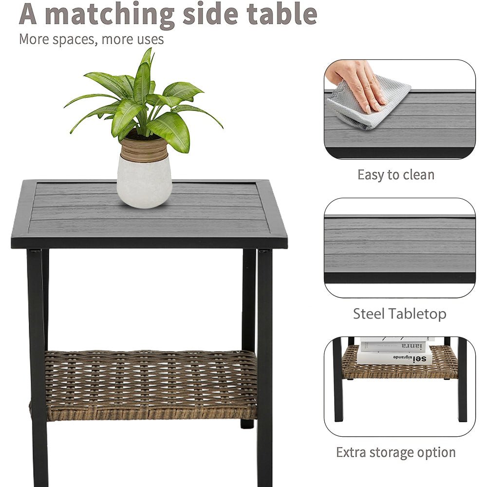 3 Piece Outdoor Rocking Bistro Set, PE Rattan Glass Top Table and Rocking Chairs Set, Outdoor Conversation Set with Cushions for 2 Persons, All-weather Bistro Set for Patio, Pool, Balcony, Pub, Cafe