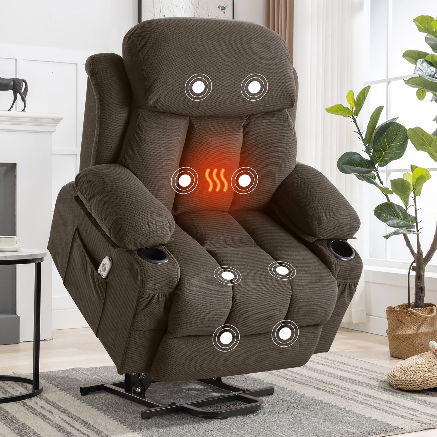 HSUNNS Power Lift Recliner Chair for the Elderly, Electric Oversized Recliner for Living Room with USB Charge Port, Cup Holder, Side and Front Pocket, for Sitting, Sleeping, and Standing, Beige