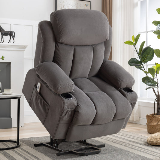 Power Lift Recliner Chair with Vibration Massage and Heating, Oversized Elderly Sofa Home Theater Seating Single Sofa with Cup Holders, USB Charge Port, for Living Room Bedroom, Gray