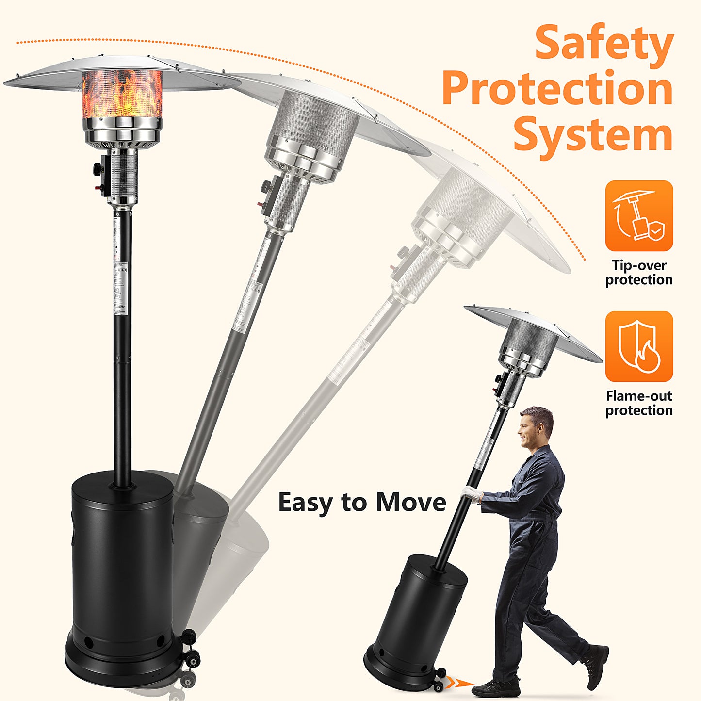 48,000 BTU Patio Heater for Outdoor Use, Propane Patio Heater with Table Design & Wheels, Commercial & Residential, Black